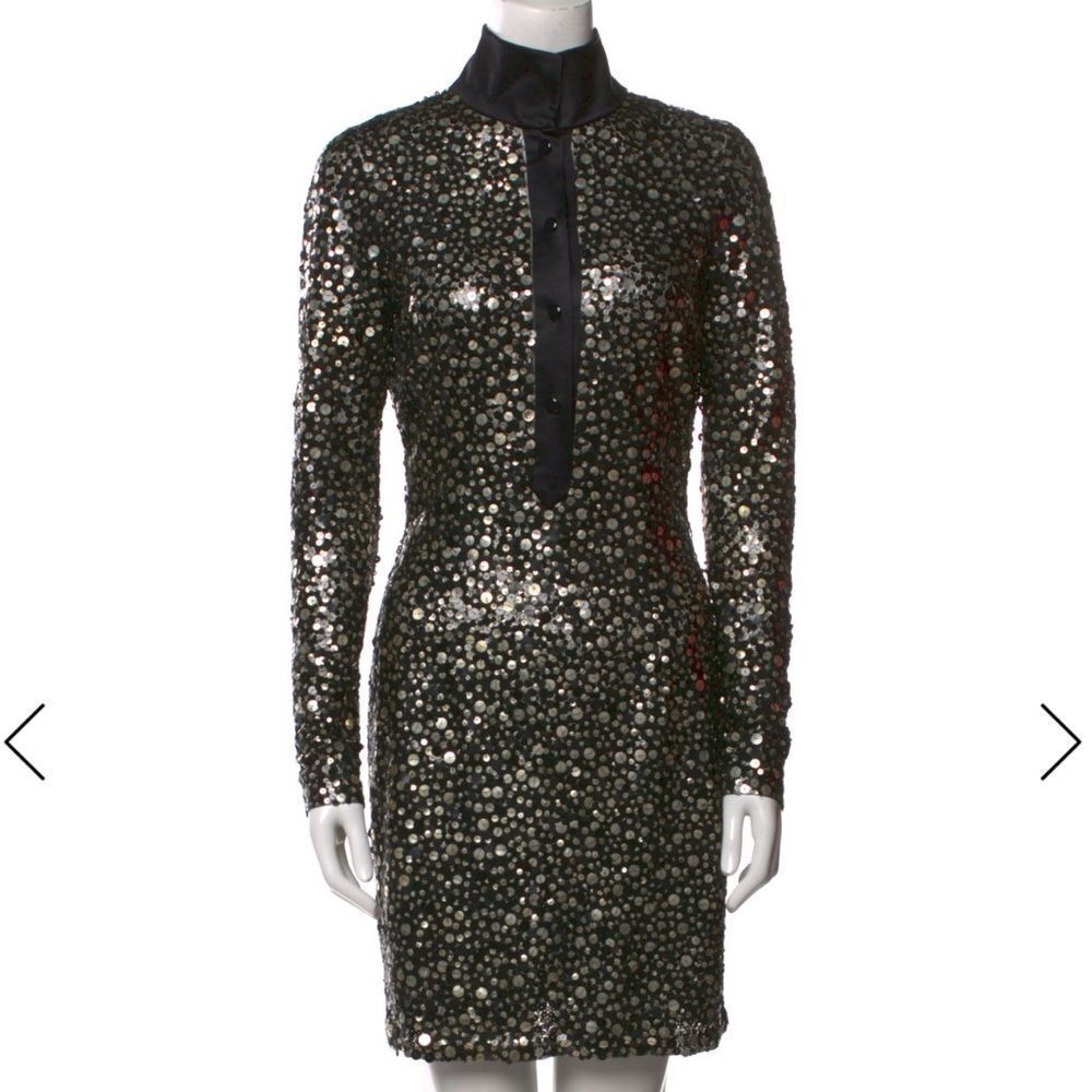 Neaem KhanSequin Mini Dress with long sleeves Size 6 Black